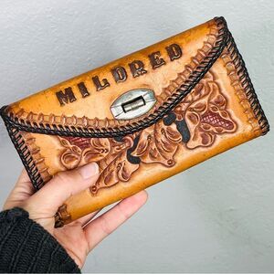 Vintage Hand Tooled Leather Wallet ~ "Mildred” Embossed